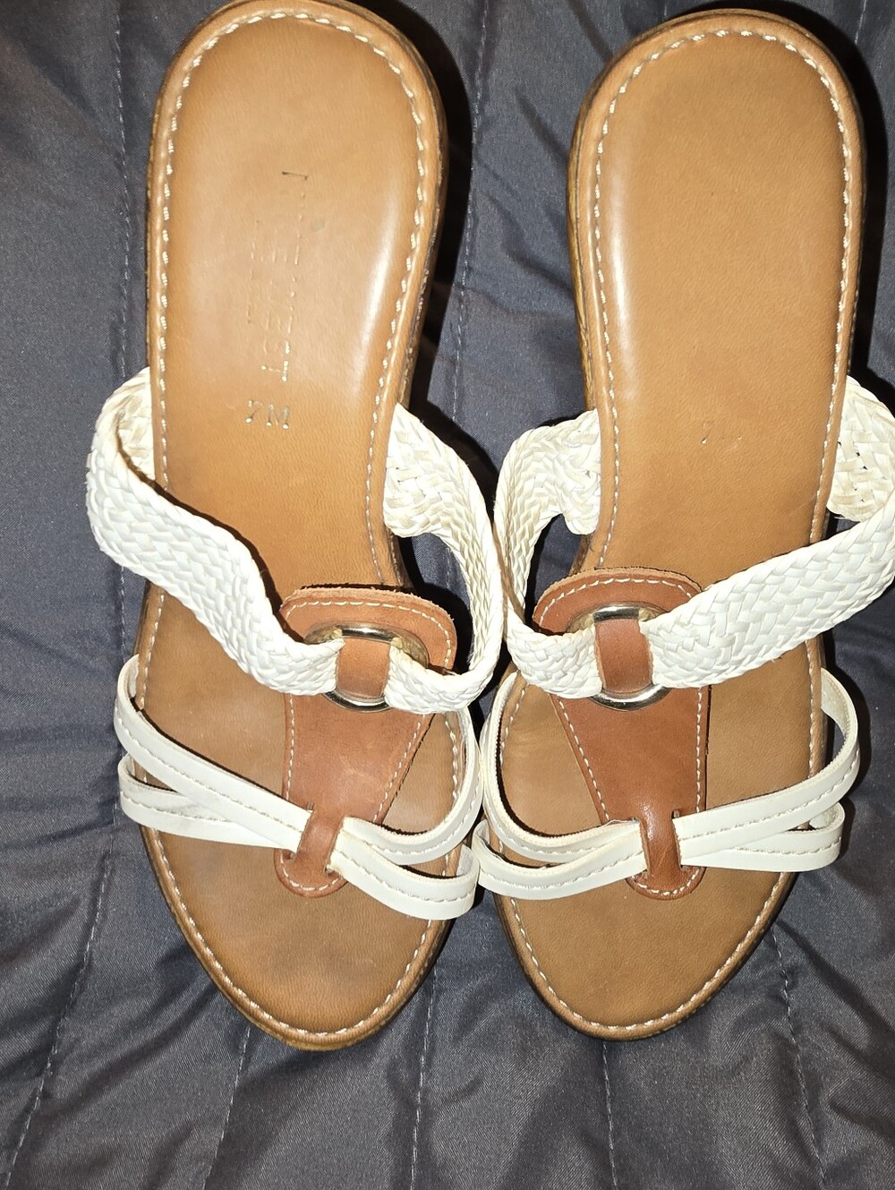 Nine West Women's 7M Sandals T-Strap Braided Strappy Wedge Shoes